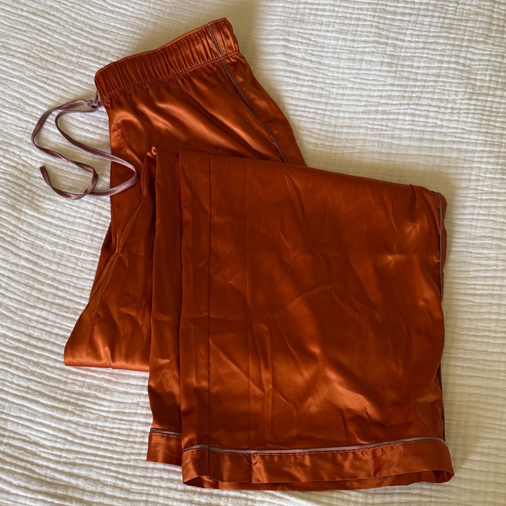 Rust Orange Satin Pajama Set